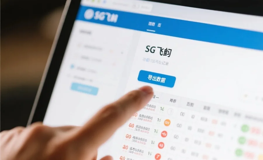 用户手指正点击网页上的“导出数据”按钮,屏幕上显示着SG飞艇开奖记录的详细表格